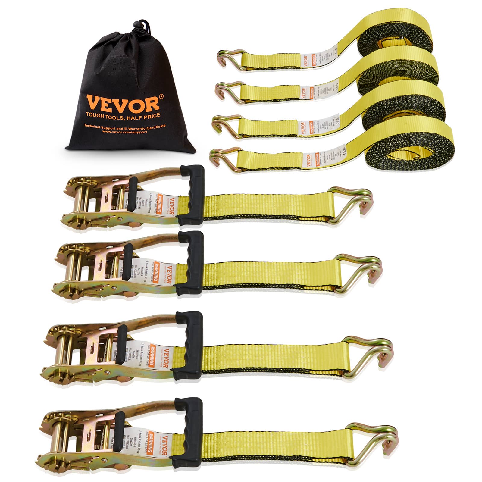 "VEVOR - Ratchet Tie Down Straps (4PK), 10000 lb Break Strength, Double J Hook Includes 4 Premium 2"" x 27' Rachet Tie Downs - Yellow" price history on PriceWatchPro