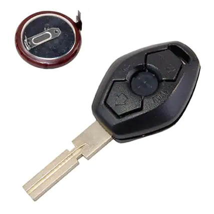 Front. HQRP - Replacement Key Fob Shell with Uncut Blade and 3 V Battery - BMW 325i 330i 2001-2005 - Black.