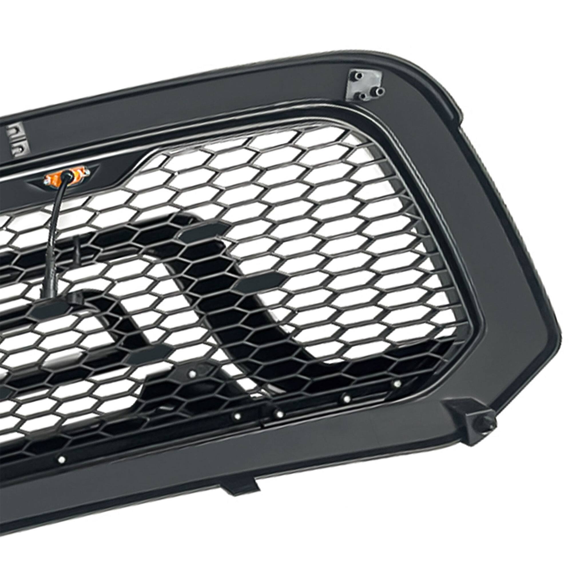 Alt View 8. AMERICAN MODIFIED - AMERICAN MODIFIED Front Armor Grille w/Amber Lights for 2013-2018 Dodge Ram 1500 - Glossy Black.