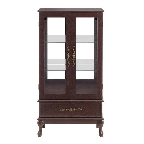 Alt View 4. LUCKY ONE - Freestanding Curio Display Cabinet with Glass Shelves Drawer and LED Light Sideboard for Collectibles - Cherry.