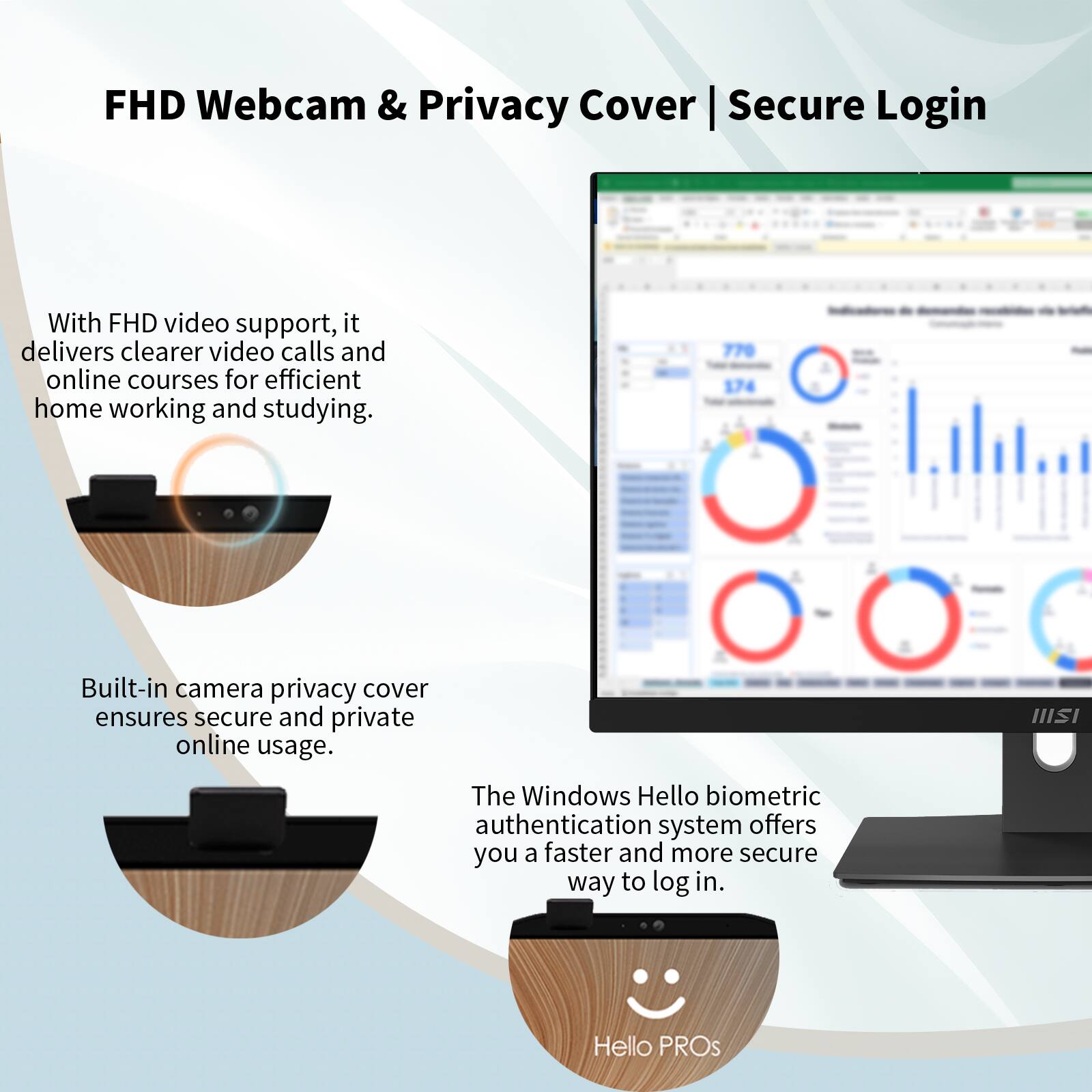 FHD Webcam & Privacy Cover | Secure Login

With FHD video support, it delivers clearer video calls and online courses for efficient home working and studying.

Built-in camera privacy cover ensures secure and private online usage.

The Windows Hello biometric authentication system offers you a faster and more secure way to log in.

Hello PROs