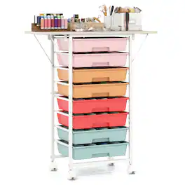 Costway - 8-Drawer Art & Craft Storage Carts, Storage Cart with 4 Universal Wheels, Metal Frame for Home 26.5"L - 26.5"L Macaron