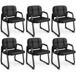 Costway - Leather Office Reception Chairs Set of 6 withPadded Armrests Sled Base Metal Frame - Black