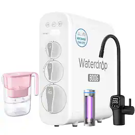 Waterdrop - G3P800 Tankless Under-Sink RO System, 800 GPD Membrane, UV Sterilizer, Black Smart LED Faucet, Extra PT-05P Pitcher - White