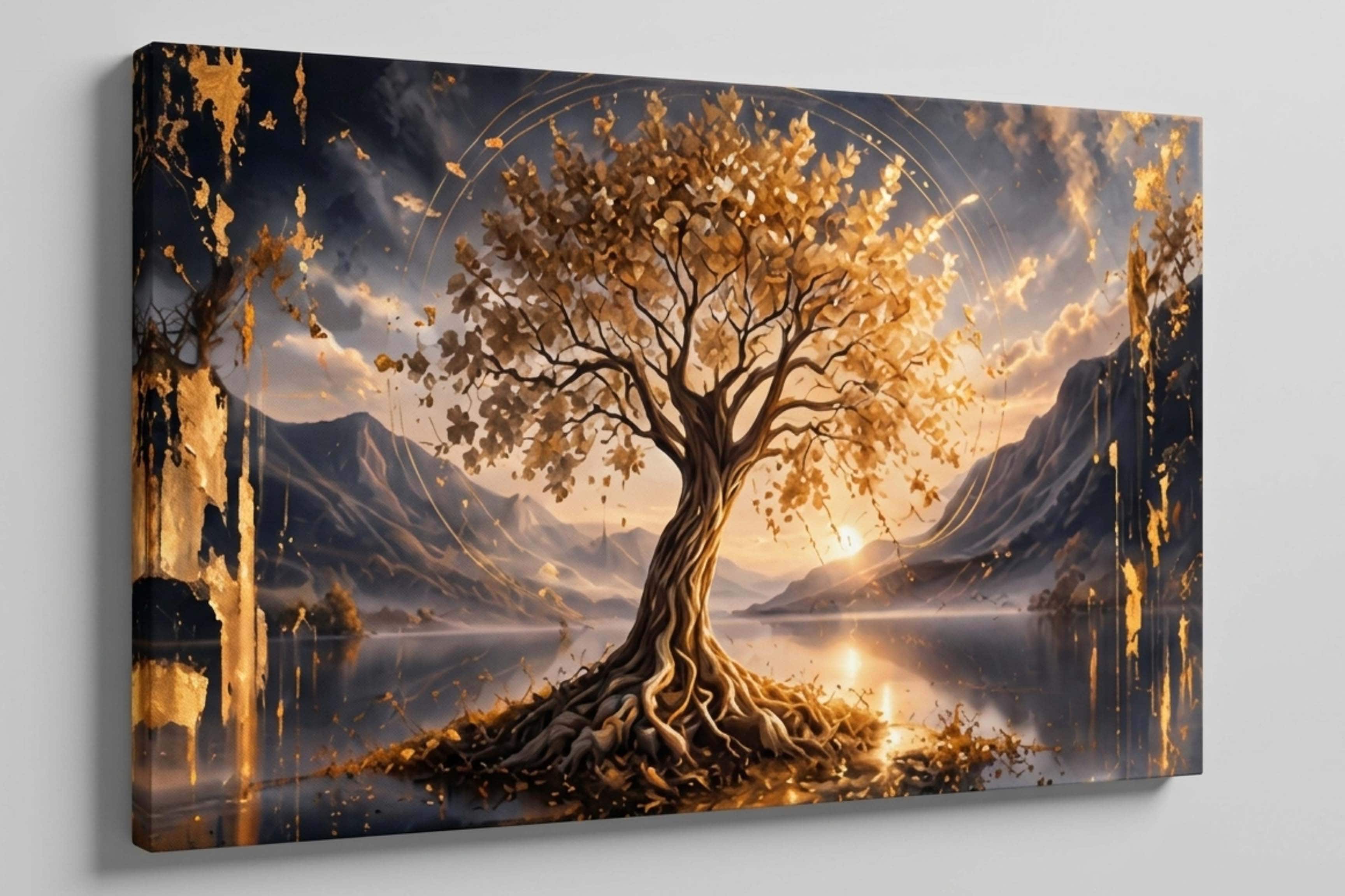 FC Design - Large Canvas 24x36" Frameless Golden Color Tree of Life Art Painting Home Wall Décor - MultiColor