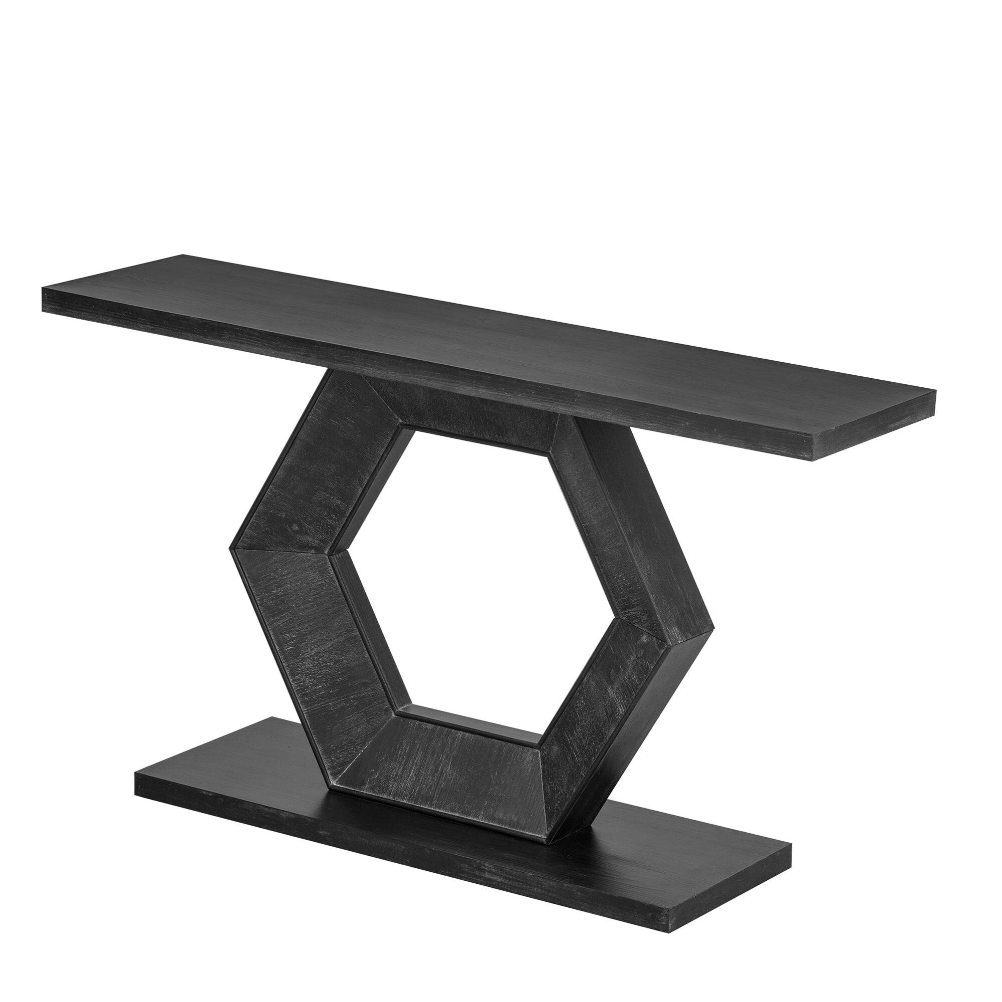 Alt View 3. Boyel Living - Modern Hexagon Entryway Table with Hollow Hexagon Leg Structure and Wood Finish in Black - Black.