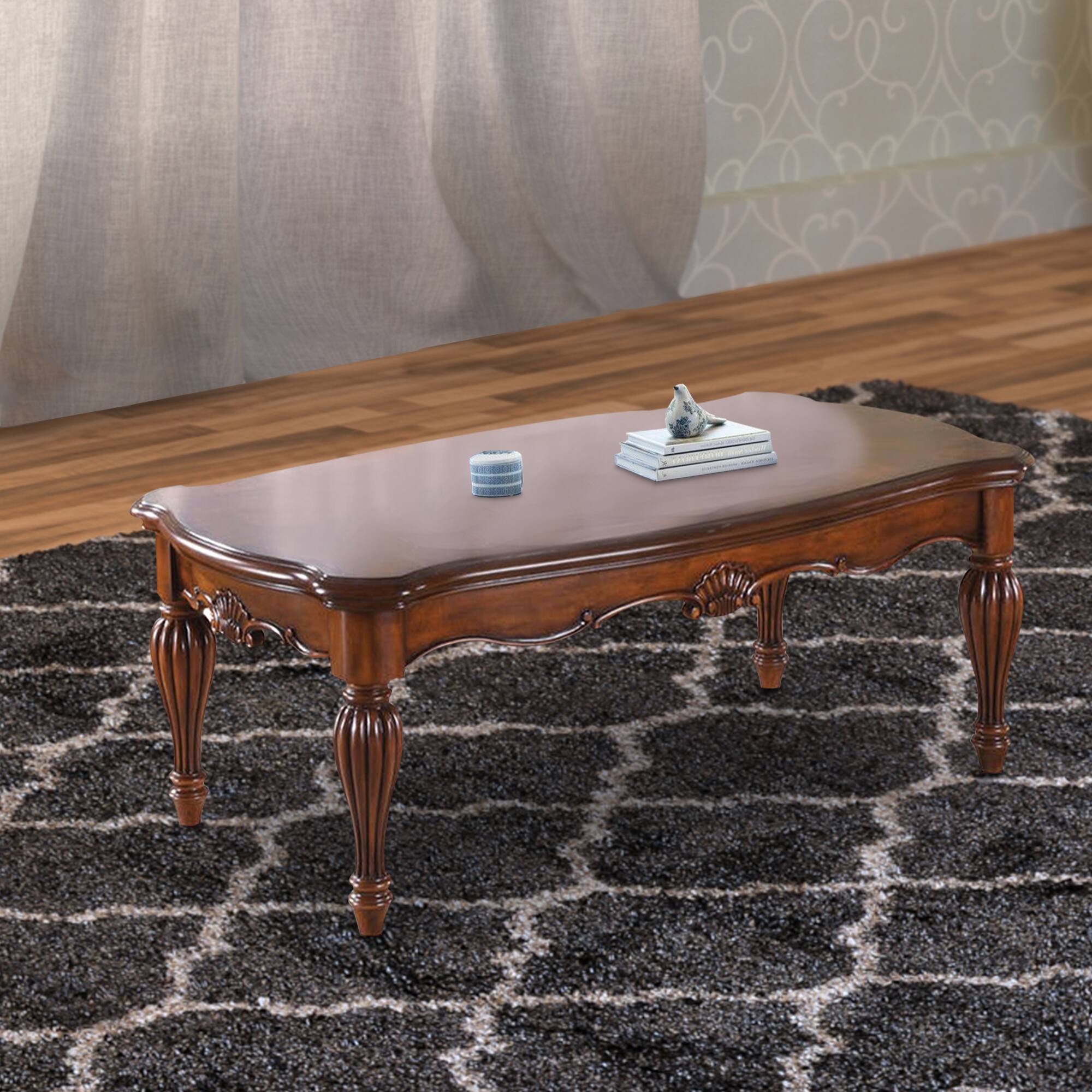 Alt View 5. Manhattan Lane - Vintage Rectangular Wooden Coffee Table with Fluted Legs - Brown.