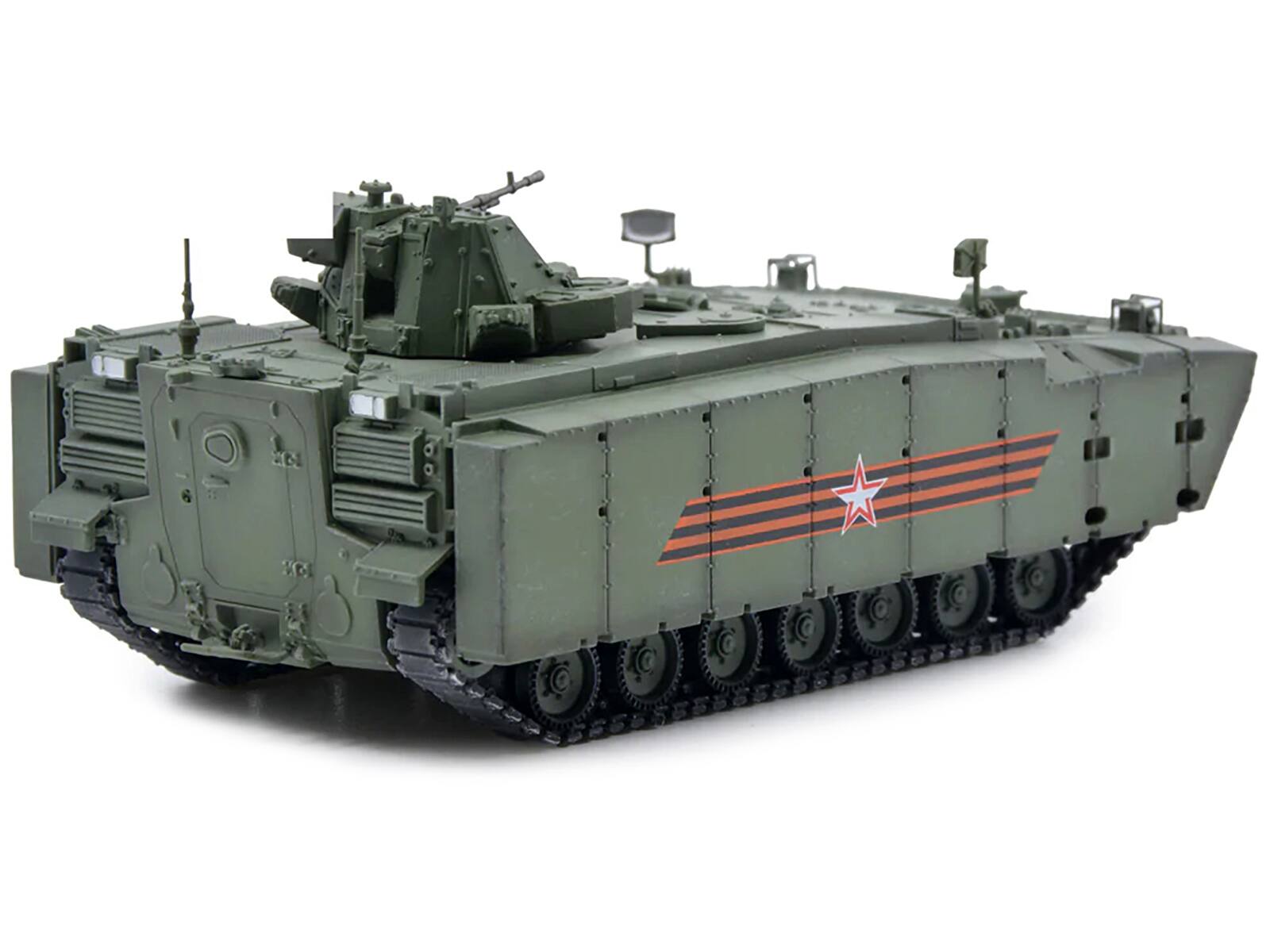 Angle. Panzerkampf - Russian (Object 693) Kurganets-25 Armored Personnel Carrier Moscow Victory Day Parade 1/72 Diecast Model by Panzerkampf - Green.