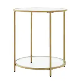 SlickBlue - Modern Round Metal End Table with Glass Top and Bottom Shelf - Gold, Clear