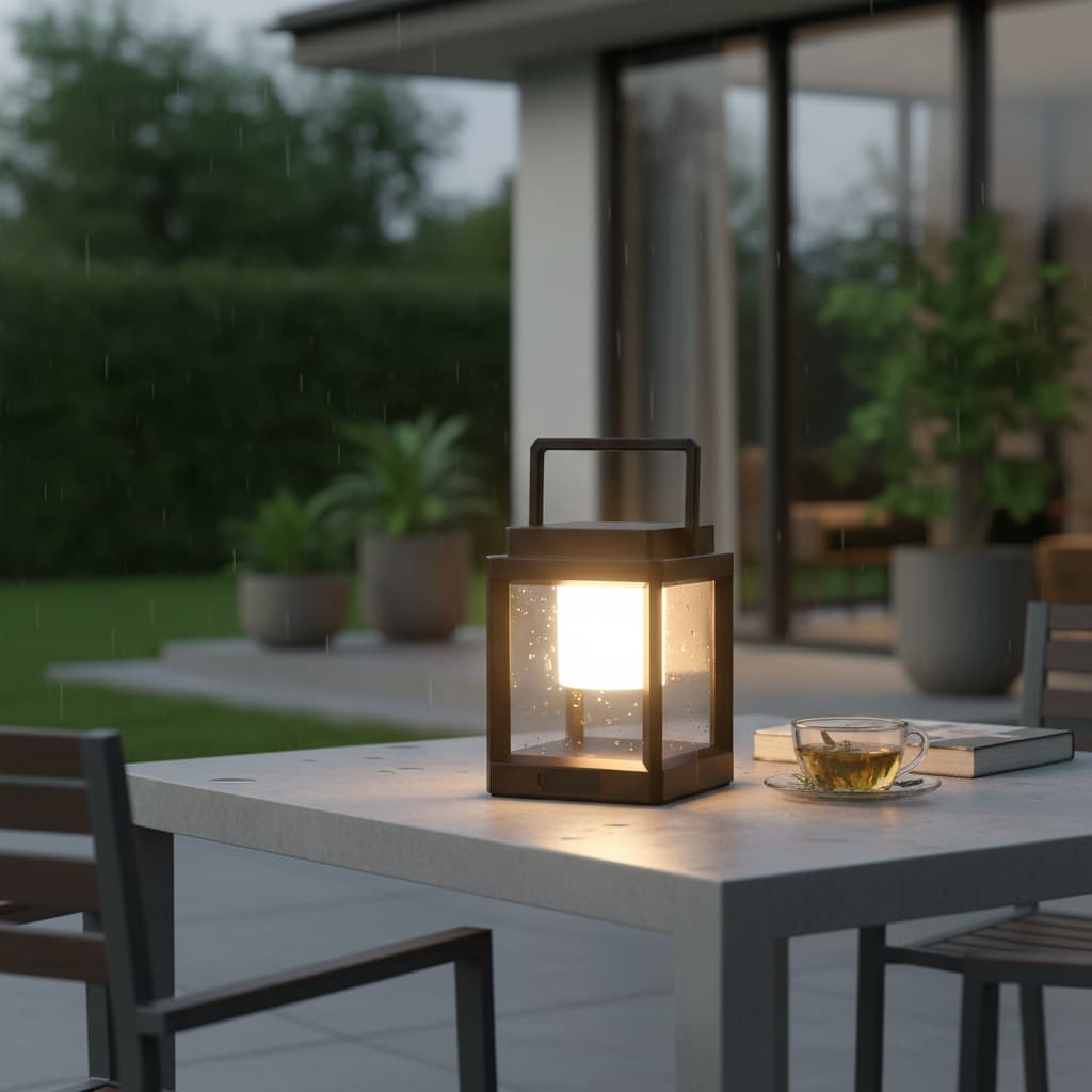 Alt View 4. FINEAK - 7.4" Solar Rechargeable Outdoor Table Lamp - Waterproof Touch Control - Black.