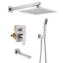 Boyel Living - Wall Mount Single Handle Tub and Shower Faucet with Fixed Shower 10 Inch Valve Included - Brushed Nickel