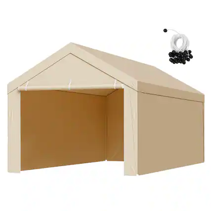 Front. VEVOR - Carport Replacement Canopy, 10 x 20 ft Potable Garage Tent Top Tarp with Sidewalls, UV-Resistant & Waterproof - Beige.