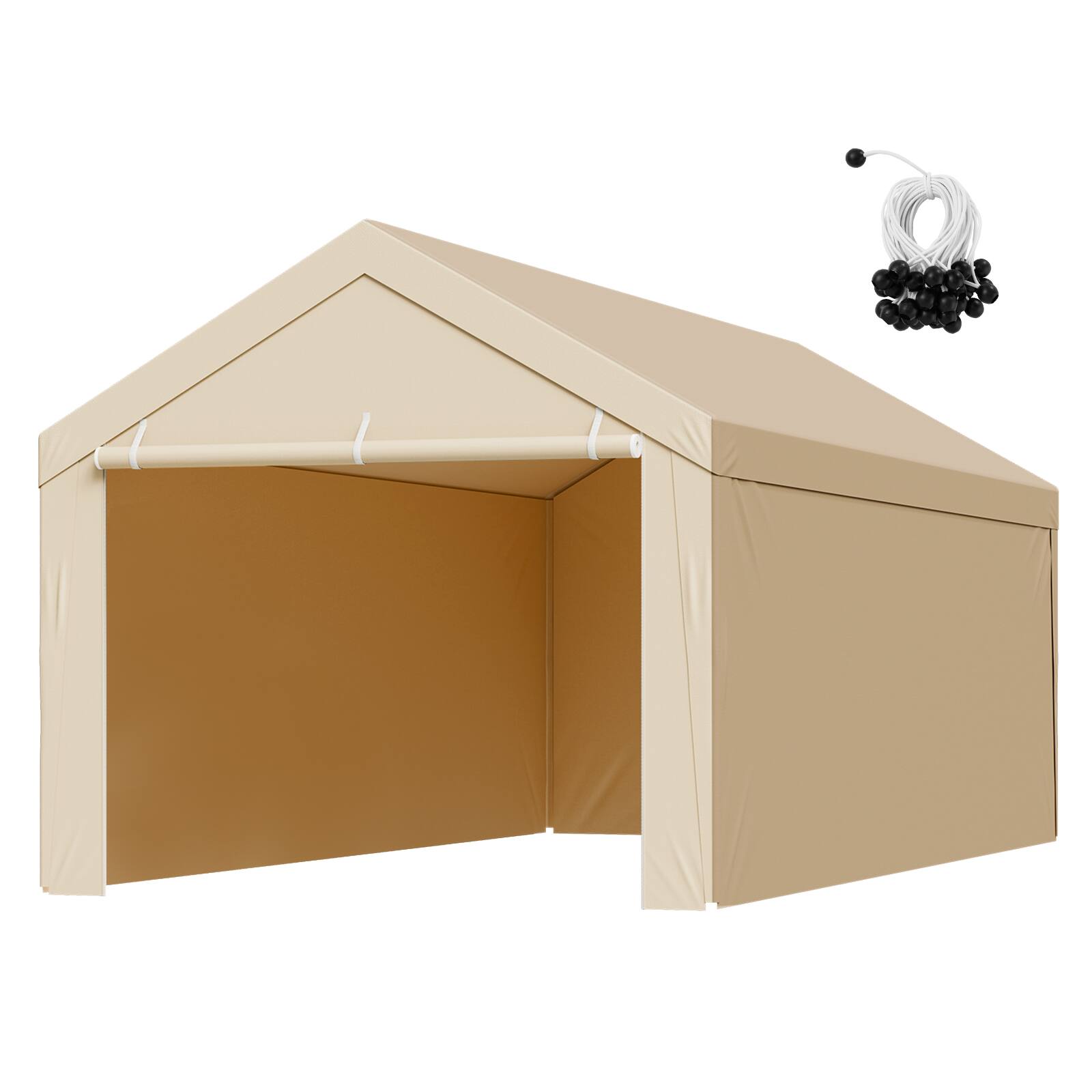 VEVOR - Carport Replacement Canopy, 10 x 20 ft Potable Garage Tent Top Tarp with Sidewalls, UV-Resistant & Waterproof - Beige