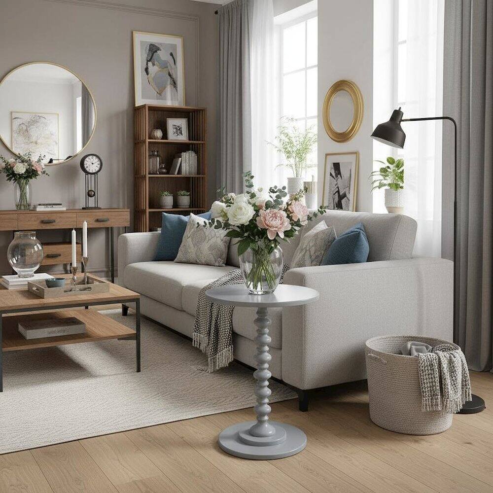 Alt View 1. FurniFact - Spindle Coffee Table, Gray - Gray.