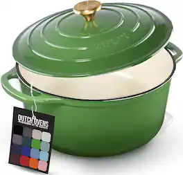Zulay Kitchen - 6 Quart Enameled Cast Iron Dutch Oven Pot with Lid – Premium Durability & Oven Safe up to 500°F - Green