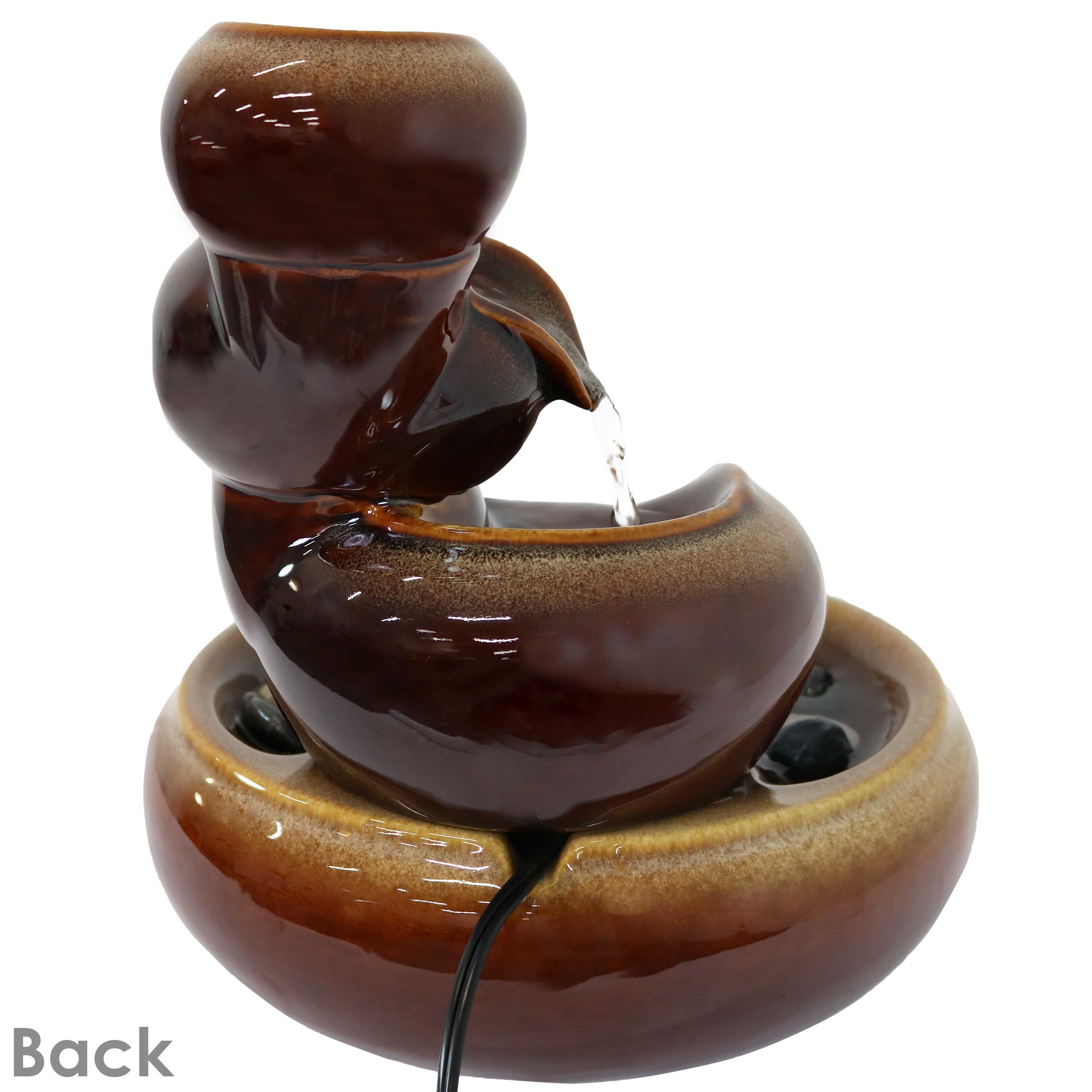 Alt View 9. Sunnydaze - Tiered Vessels Ceramic Indoor Water Fountain - 10 in - Brown.