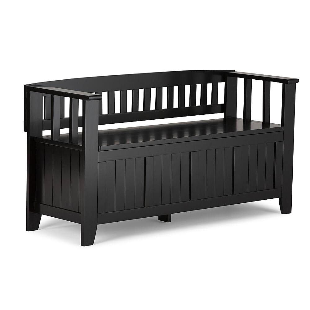 Front. Simpli Home - Acadian SOLID WOOD 48 inch Wide Transitional Entryway Storage Bench in Black - Black.