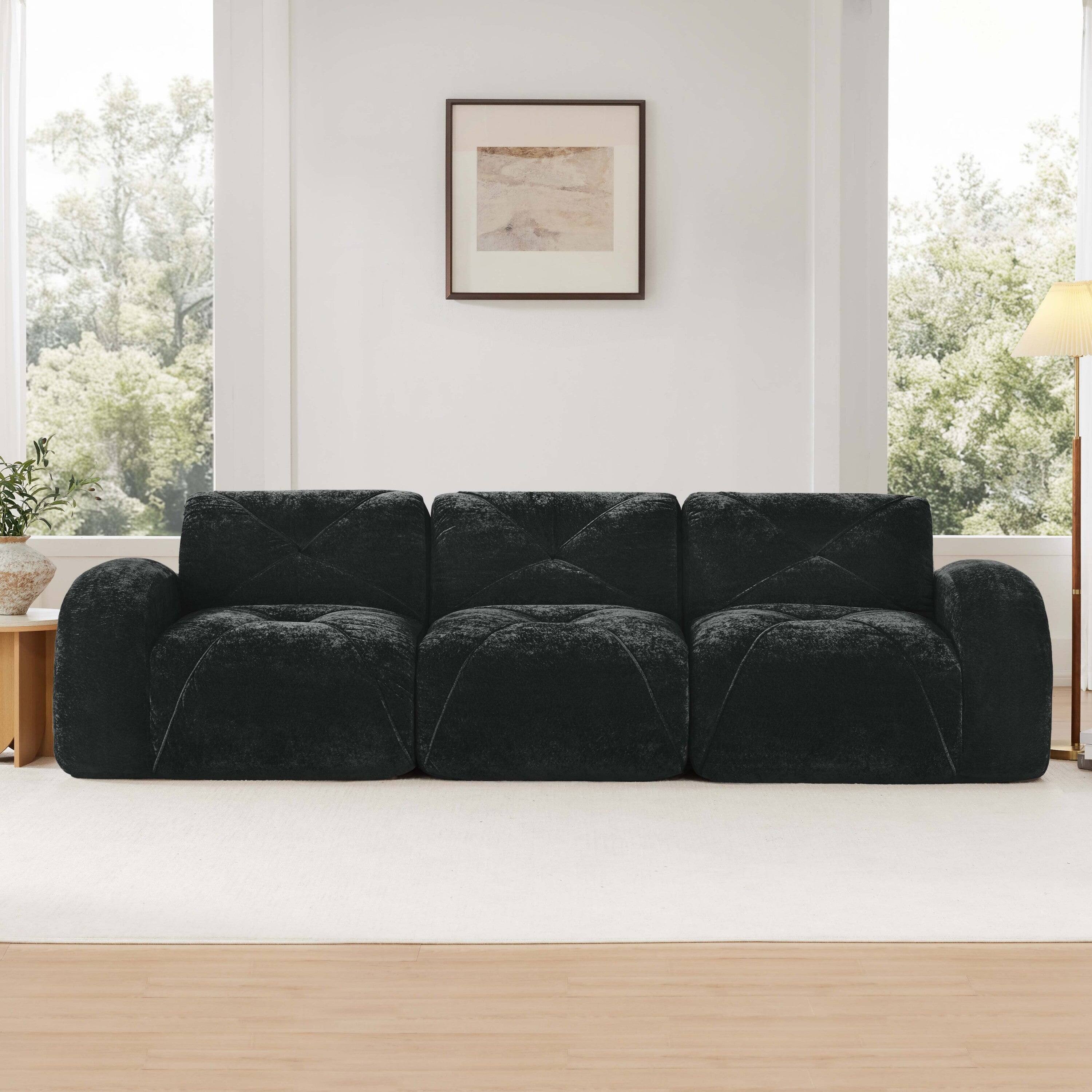 Alt View 2. Boyel Living - L Shaped Velvet Tufted Sofa Movable Ottoman 32D High Density Sponge Ergonomic Anti Slip No Assembly Living Room Black - Black.