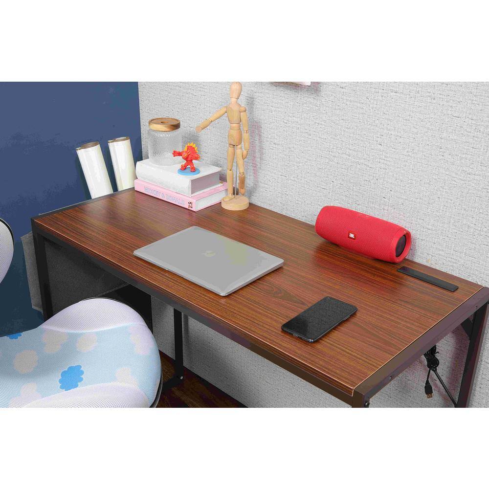 Alt View 2. JJS - Small Computer Desk Simple Style Writing Desk - Brown.