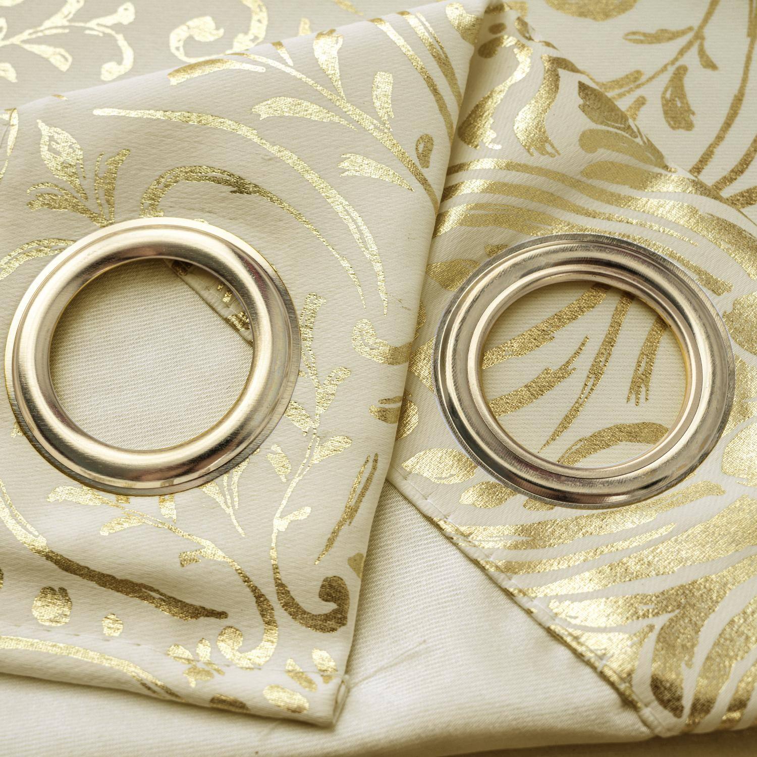 Left. RT Designers Collection - RT Designer Collection Helena Halo Foil Blackout Luxurious Decorative Grommet Curtain Panel 54" x 90" Taupe - Taupe.