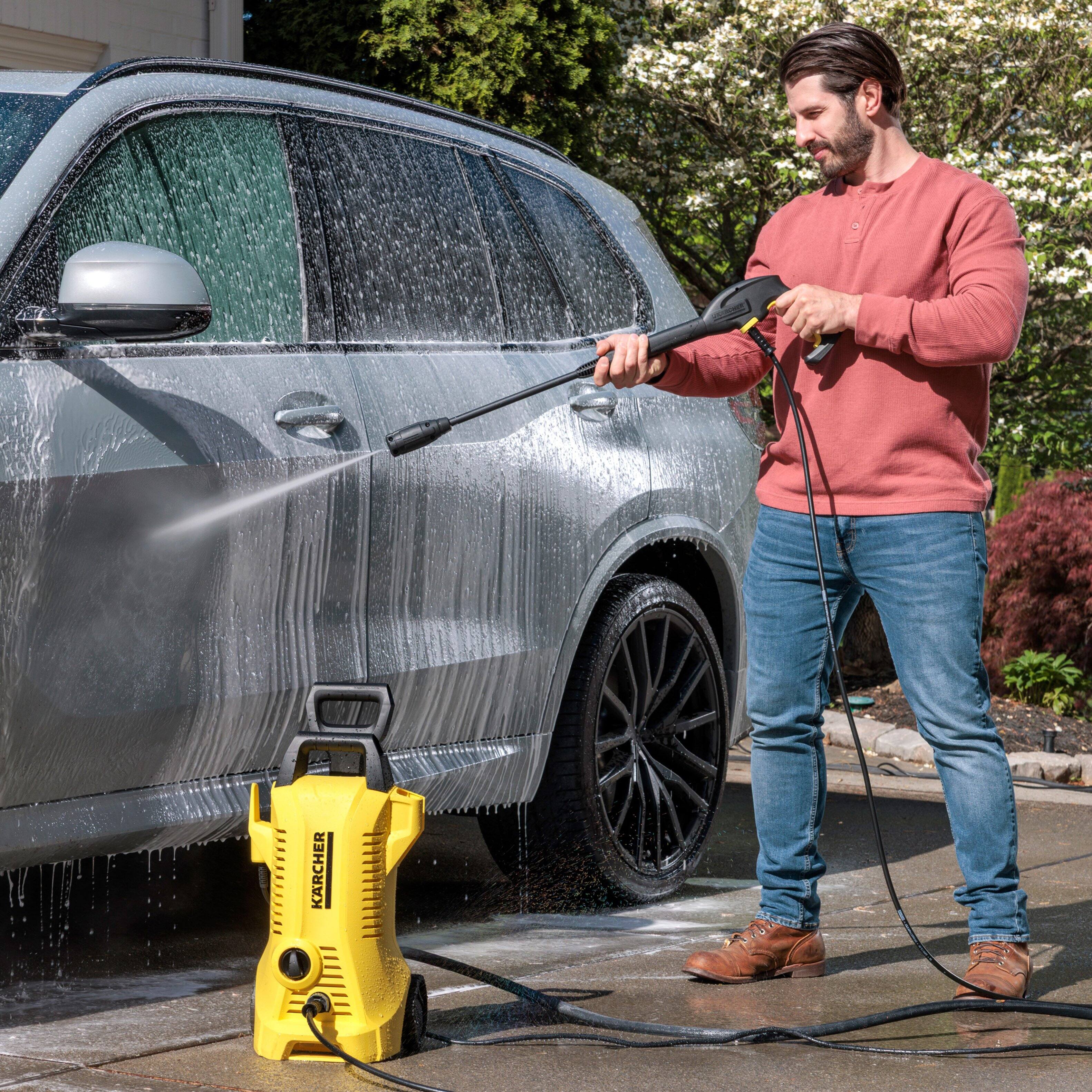 Left. Karcher - Pressure Washer K 2 Power Control, Max 2000 PSI, for Cars, Driveways, Siding, Patioes, Max 1.45 GPM - Yellow.