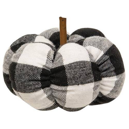 Front. BreeBe - *Black & White Plaid Stuffed Pumpkin 4" - Black & White.