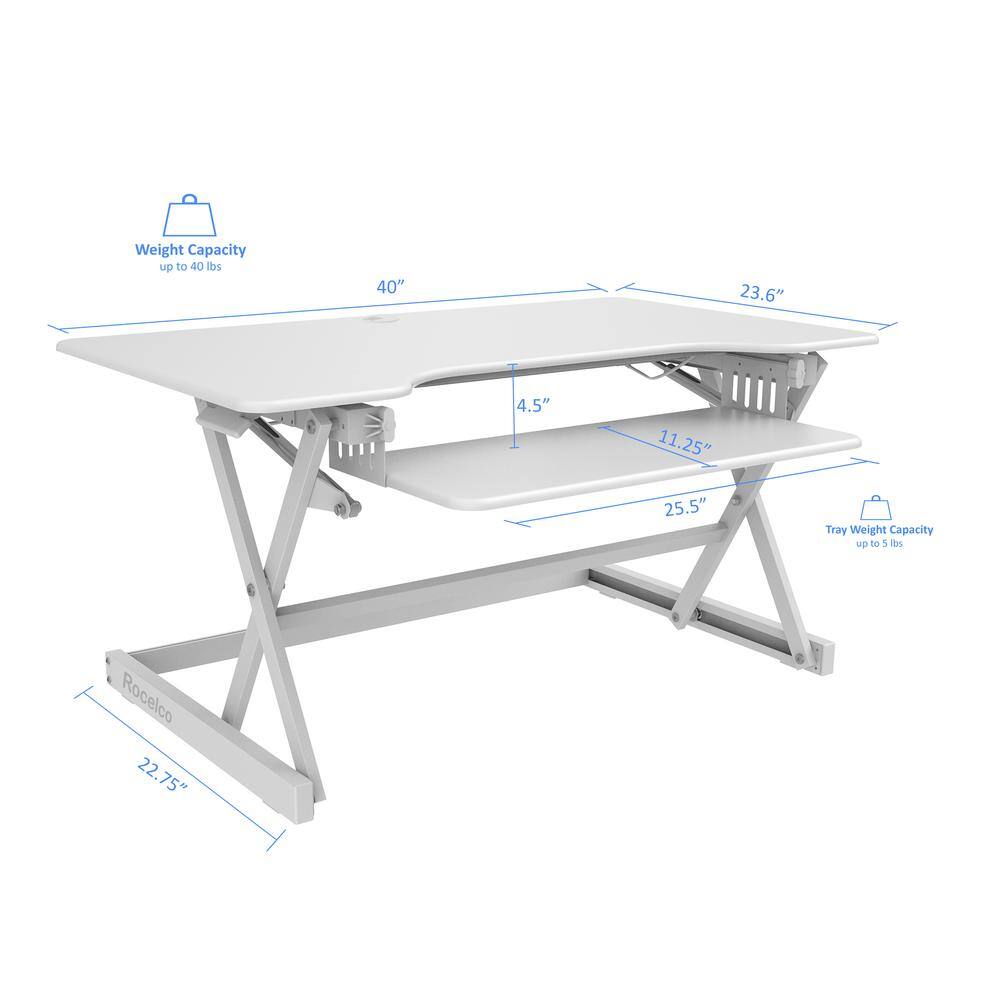 Weight Capacity up to 40 lbs  
40" x 23.6" x 4.5" x 11.25" x 25.5"  
Tray Weight Capacity up to 5 lbs  
Rocelco  
22.75"