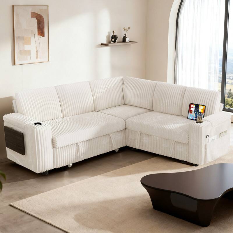 Alt View 3. Dyonery - Dyonery 85 "Modular sofa, with pull-out bed, 5-seat sofa, adjustable backrest, with storage, tool-free assembly - Beige.