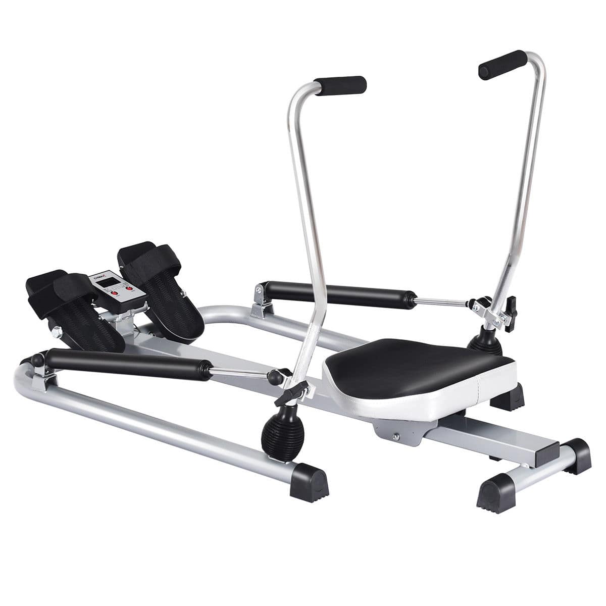 Front. Costway - Exercise Rowing Machine Rower with Adjustable Double Hydraulic Resistance Home Gym - Black & Silver.