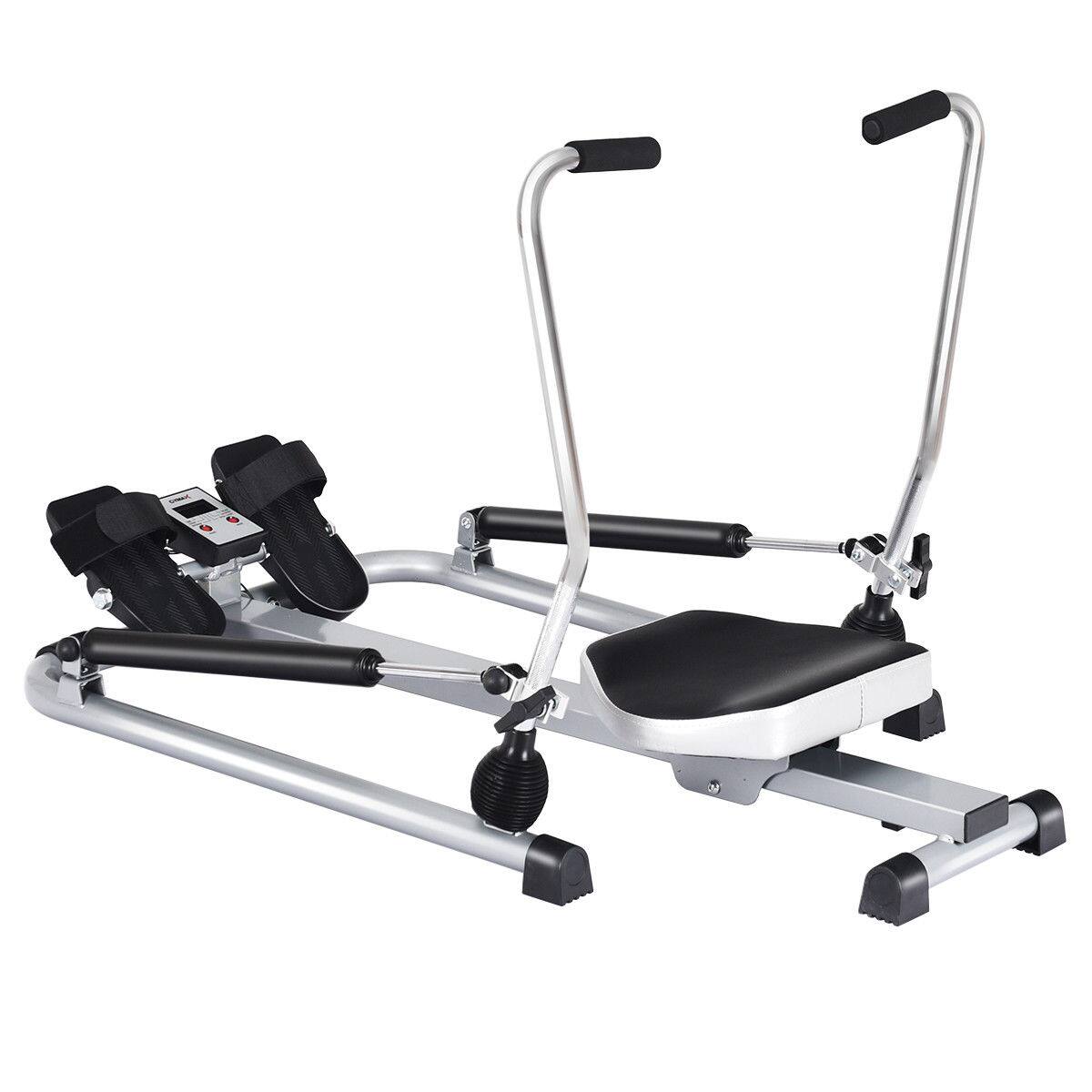 Front. Costway - Exercise Rowing Machine Rower with Adjustable Double Hydraulic Resistance Home Gym - Black & Silver.