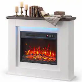 Homcom - Electric Fireplace with Mantel, LED Strip, Fireplace TV Stand for 55" TVs - White
