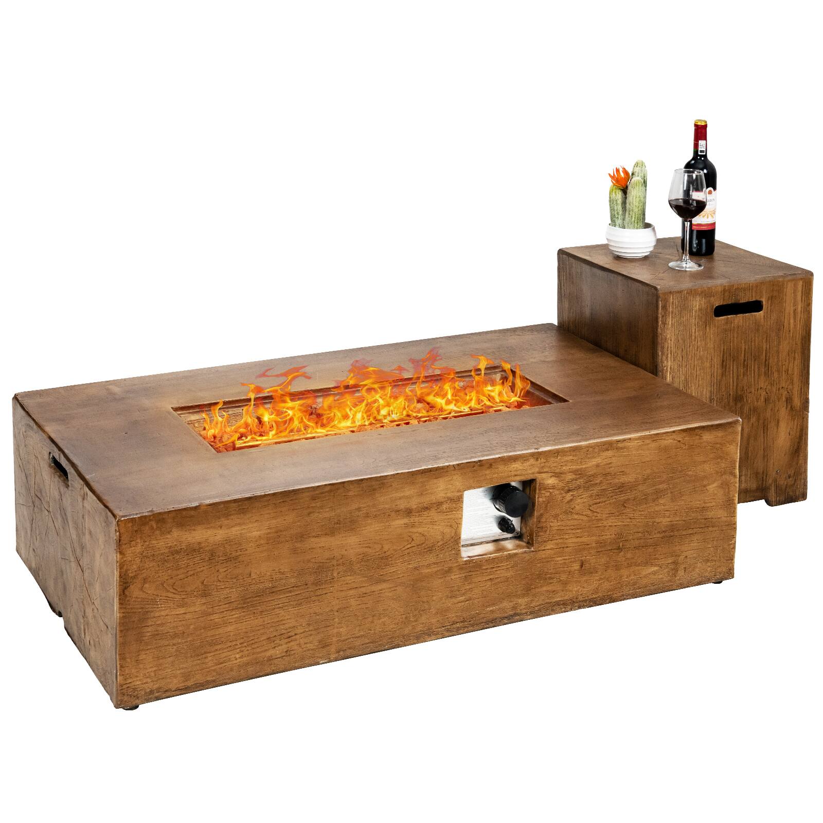 Costway - 48"x27" 50,000 BTU Propane Fire Pit Table Set w/ Side Table Tank Storage & Cover - Brown
