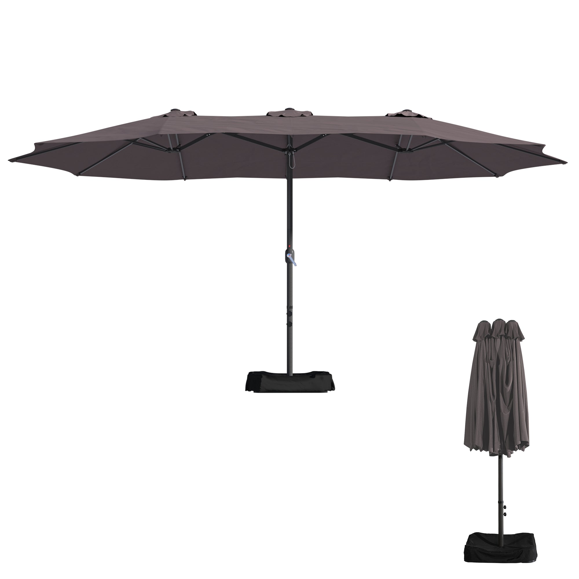 Boyel Living - 15 FT Extra Large Double Sided Patio Market Umbrella with Base Fade Resistant UV Resistant - Brown