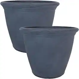 Sunnydaze - 20 in Anjelica Dual-Wall Polyresin Planter - Set of 2 - Slate