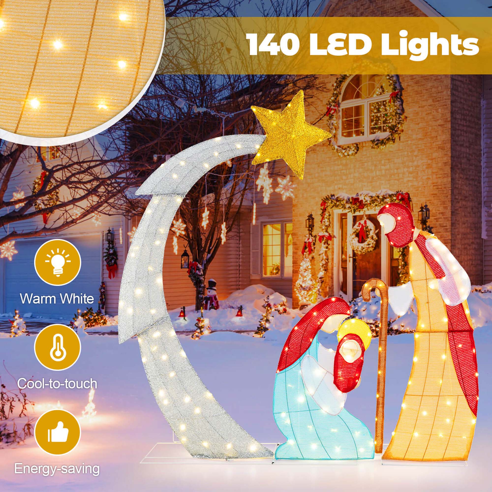 140 LED Lights

Warm White

Cool-to-touch

Energy-saving