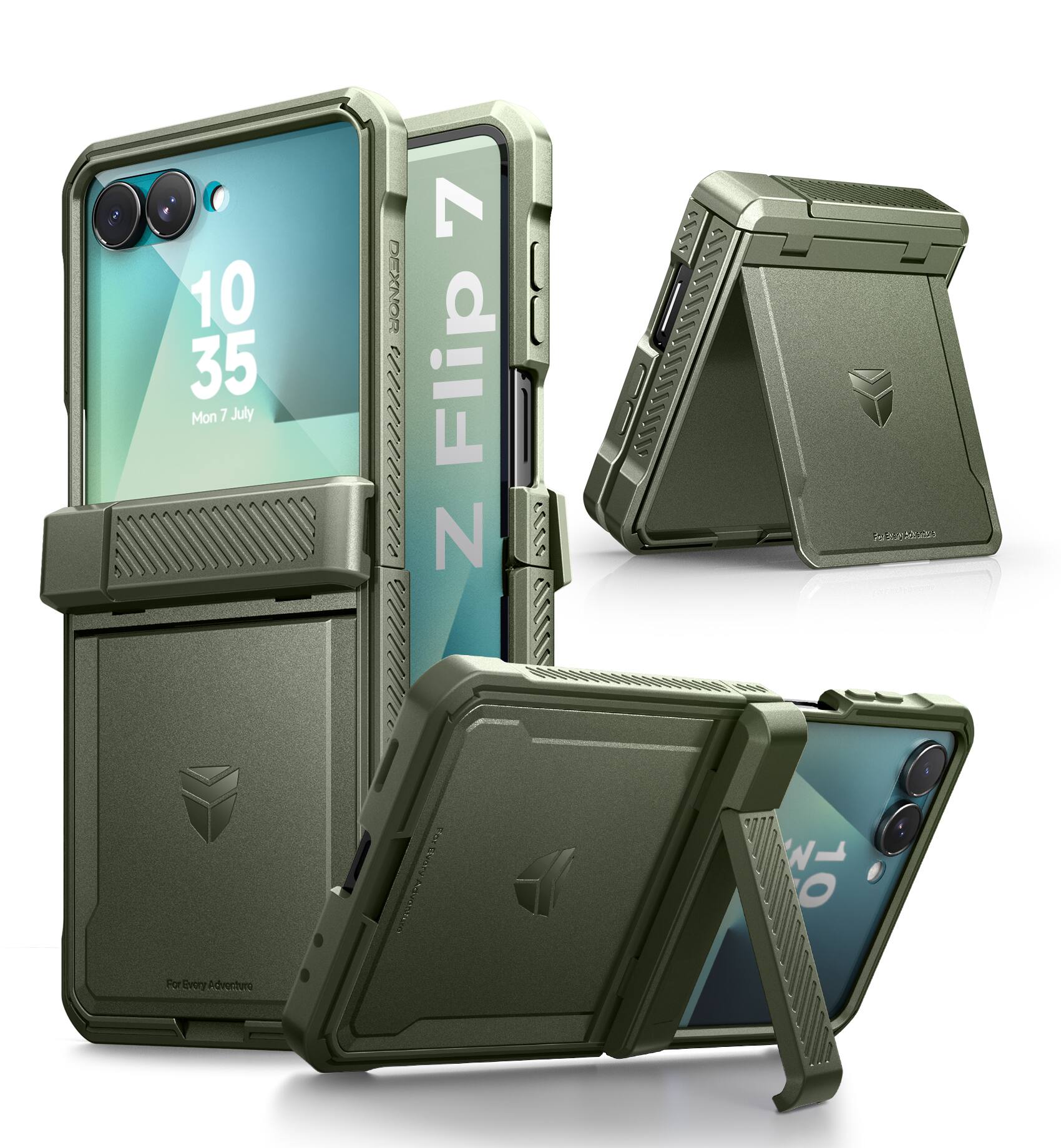 Dexnor - Case for Samsung Galaxy Z Flip 7 with Auto-Close Hinge Protection, Screen Protector, Full-Body Shockproof Bumper Cover - Army Green