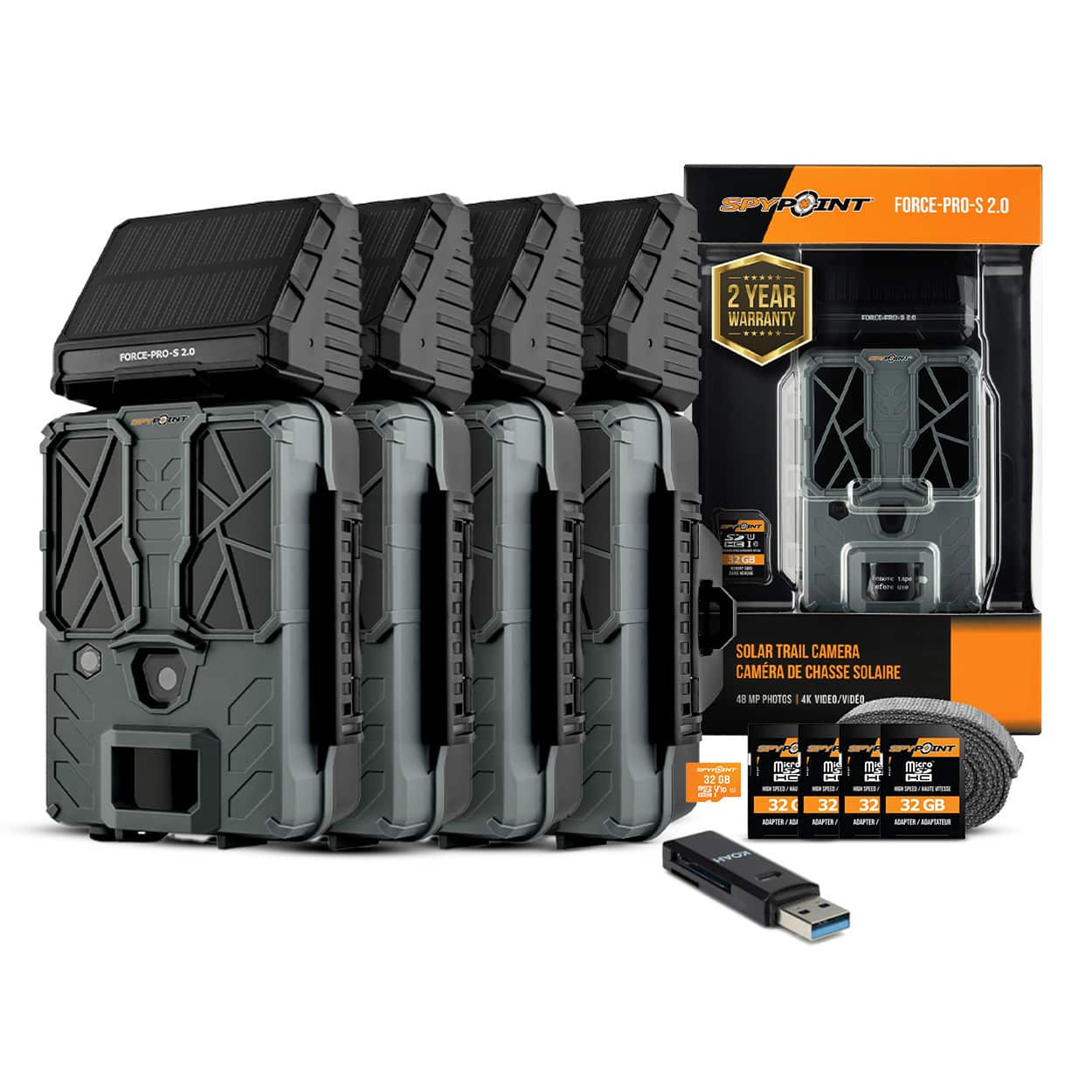 Spypoint - FORCE-PRO-S 2.0 Trail Camera (4-Pack) with Accessories Bundle