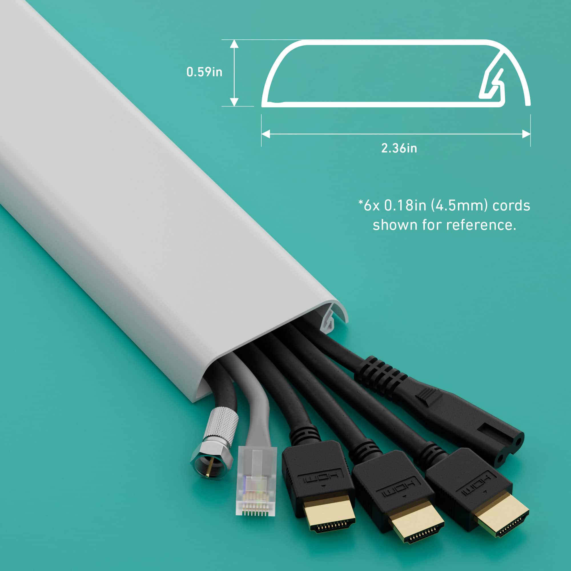 The image shows a collection of cords, including a white cord and a black cord, with a total of 6 cords displayed. The cords are arranged in a bundle, and the image also provides a reference for the size of the cords, which are 2.36 inches (5.99 cm) in length. The text on the image indicates that the cords are of varying lengths, and the white cord is shown alongside the black cord.