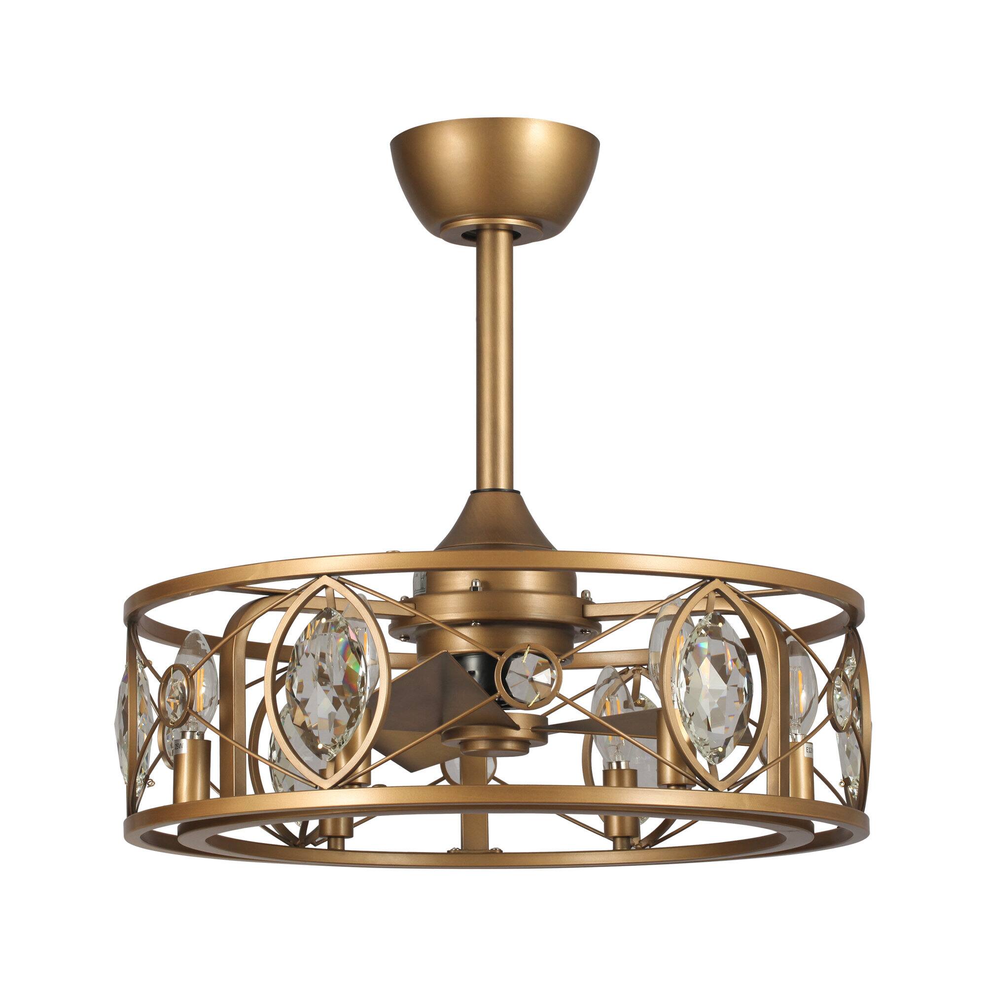 Alt View 5. Parrot Uncle - 22" Antique Brass Crystal Caged Ceiling Fan Chandelier with Remote and Light Kit - Brass.