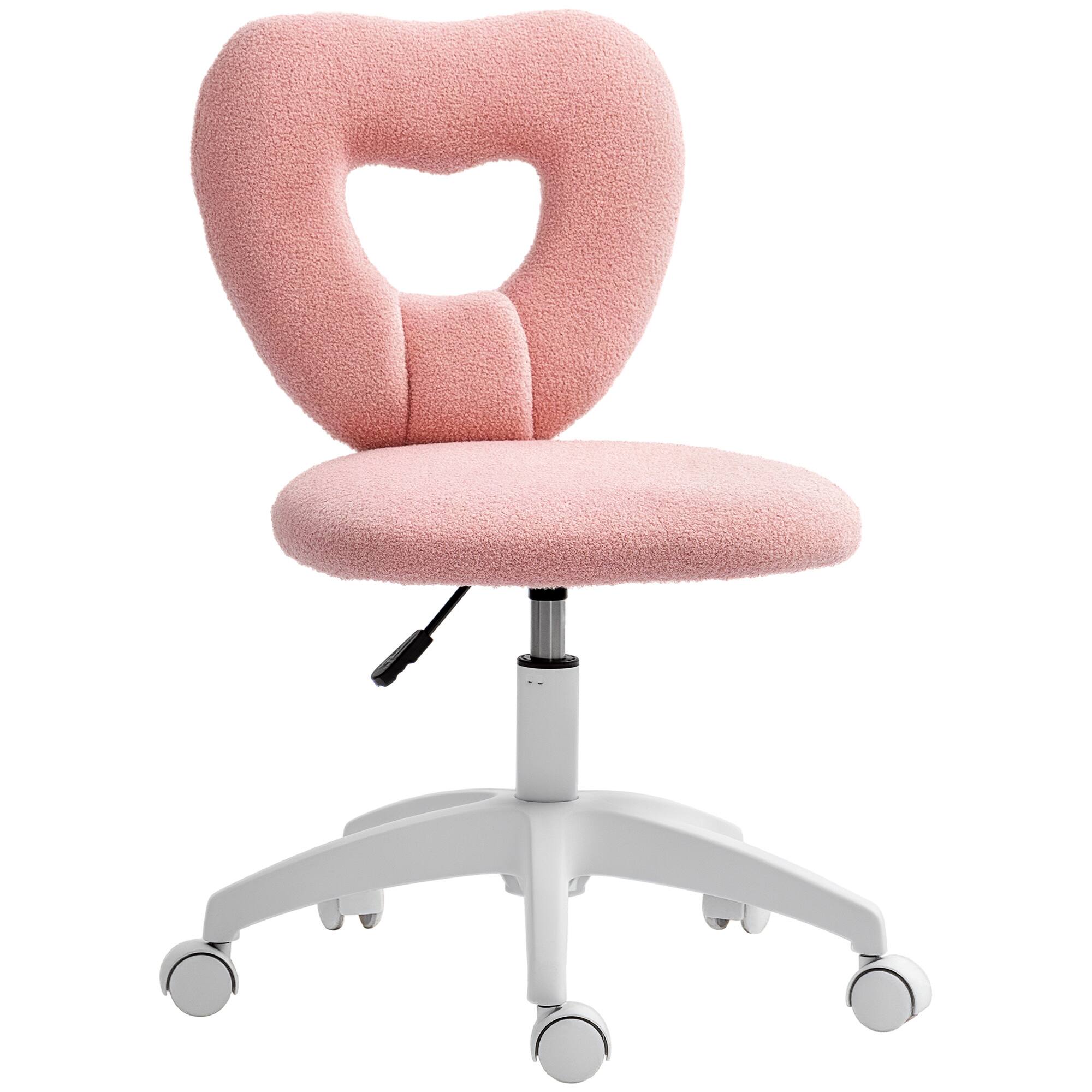 Homcom - Armless Adjustable Desk Chair with Teddy Fleece, Swivel Wheels - Pink