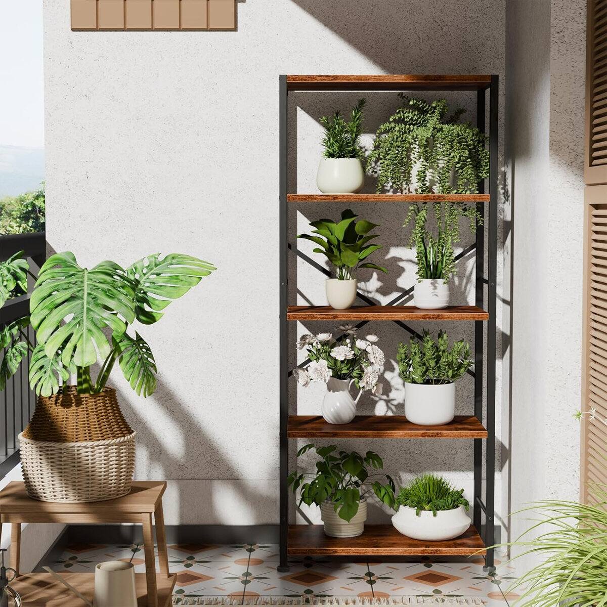 Alt View 3. Furnulem - 6 Layers Industrial Open Bookcase Book Shelf Organizer Unit for Living Room Home Office Bedroom - Brown.