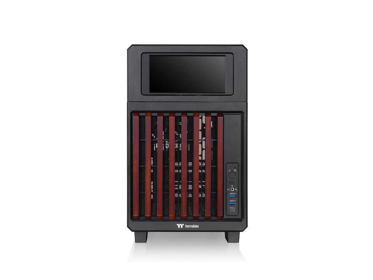 Alt View 3. Thermaltake - Thermaltake TR200 WS mATX/mITX 6" LCD Wood Trim 360mm AIO 365mm GPU Black - Black.