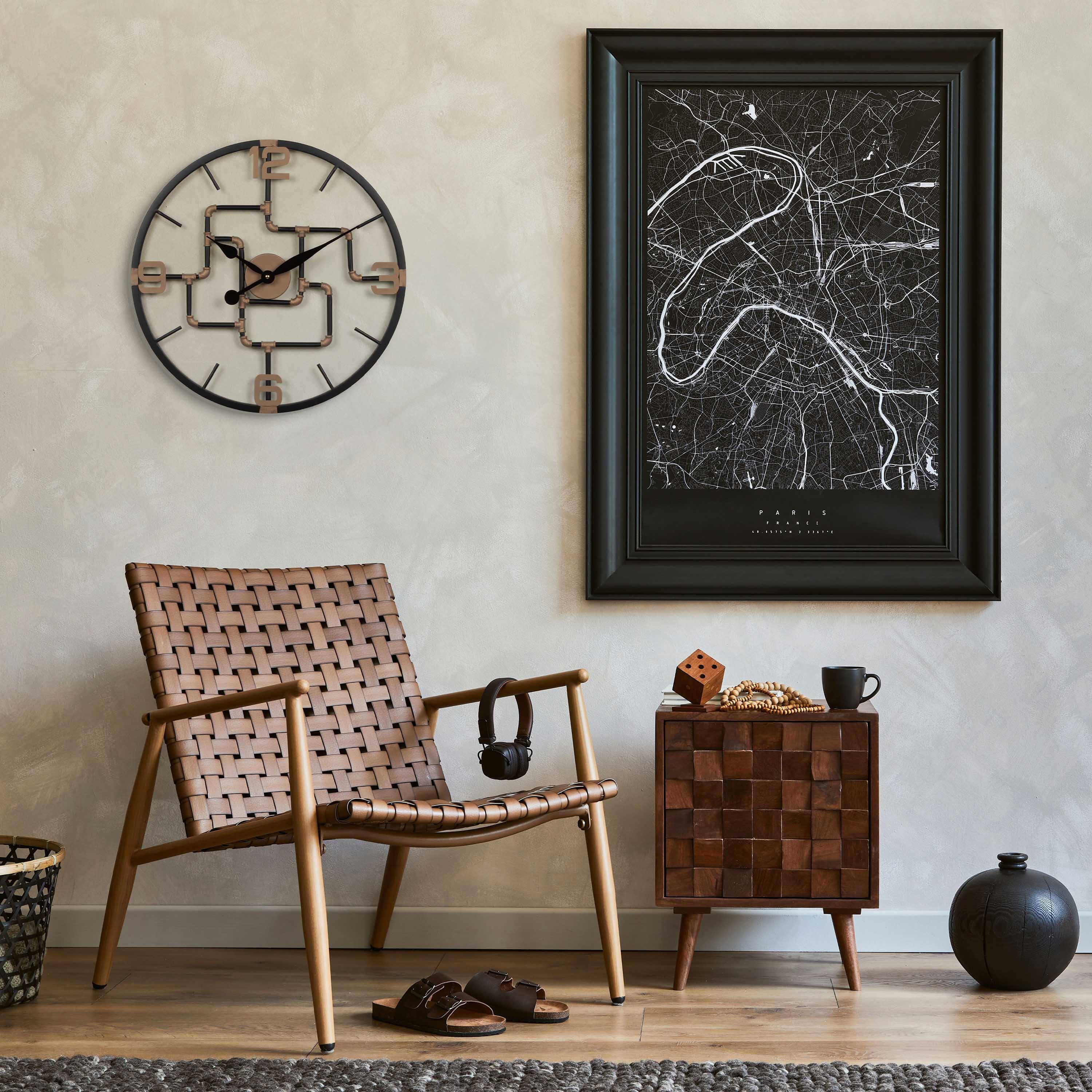 Alt View 1. La Crosse Clock Co. - 20 Inch Pipeworks Metal Analog Quartz Wall Clock - Black/Antique Brass.