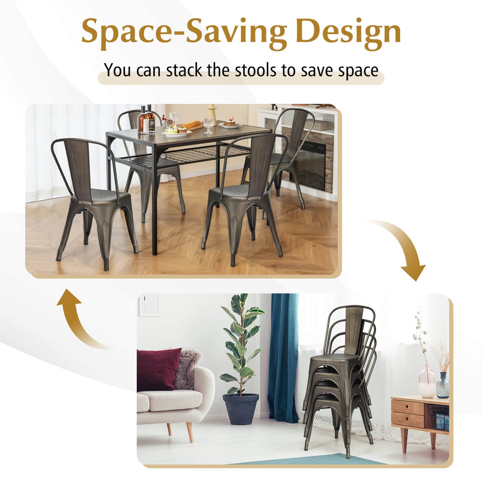 Space-Saving Design  
You can stack the stools to save space