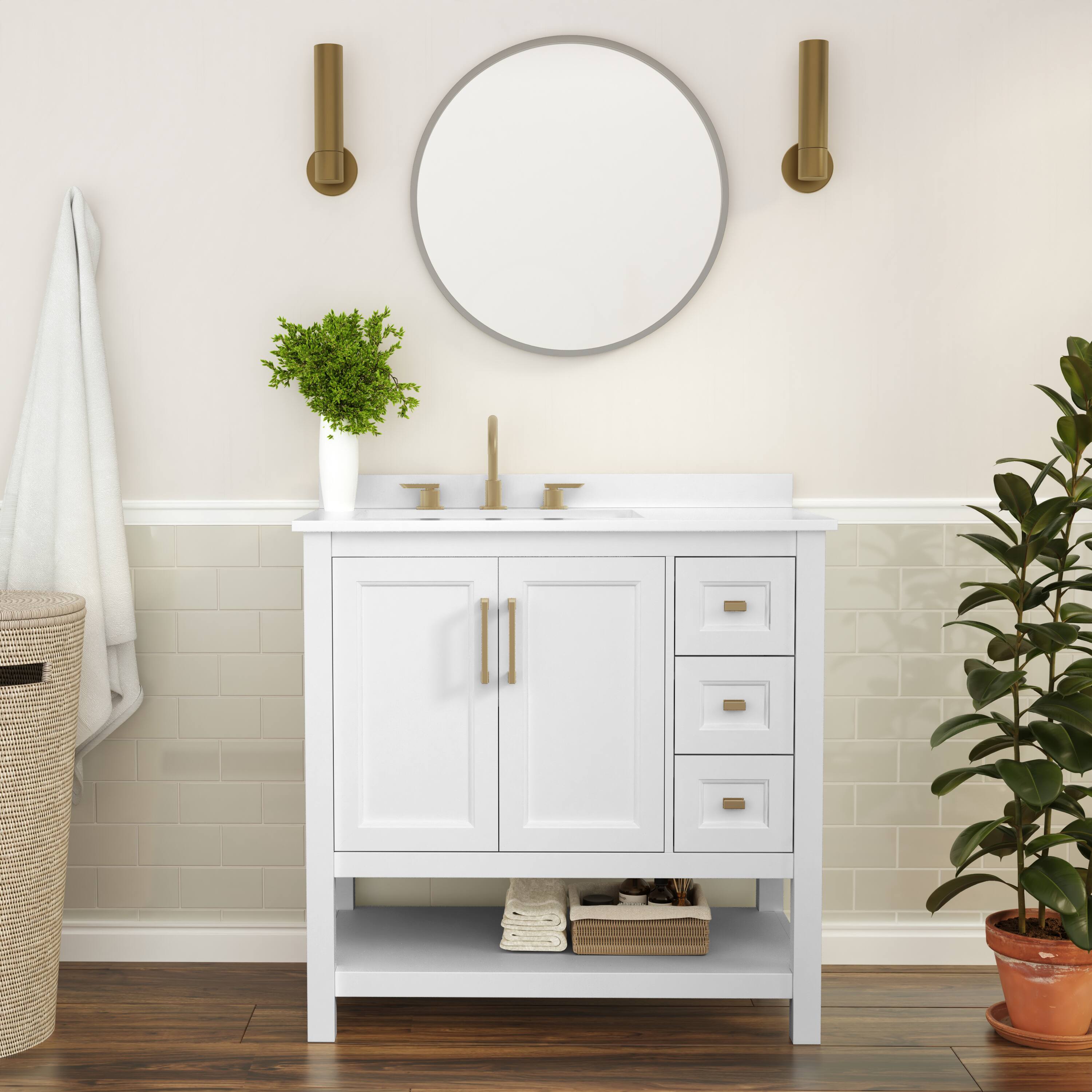 Alt View 1. Flash Furniture - Vega 36 Inch Bathroom Vanity with Sink, Storage Cabinet with Soft Close Doors, Open Shelf and 3 Drawers, Carrara Marble - White.