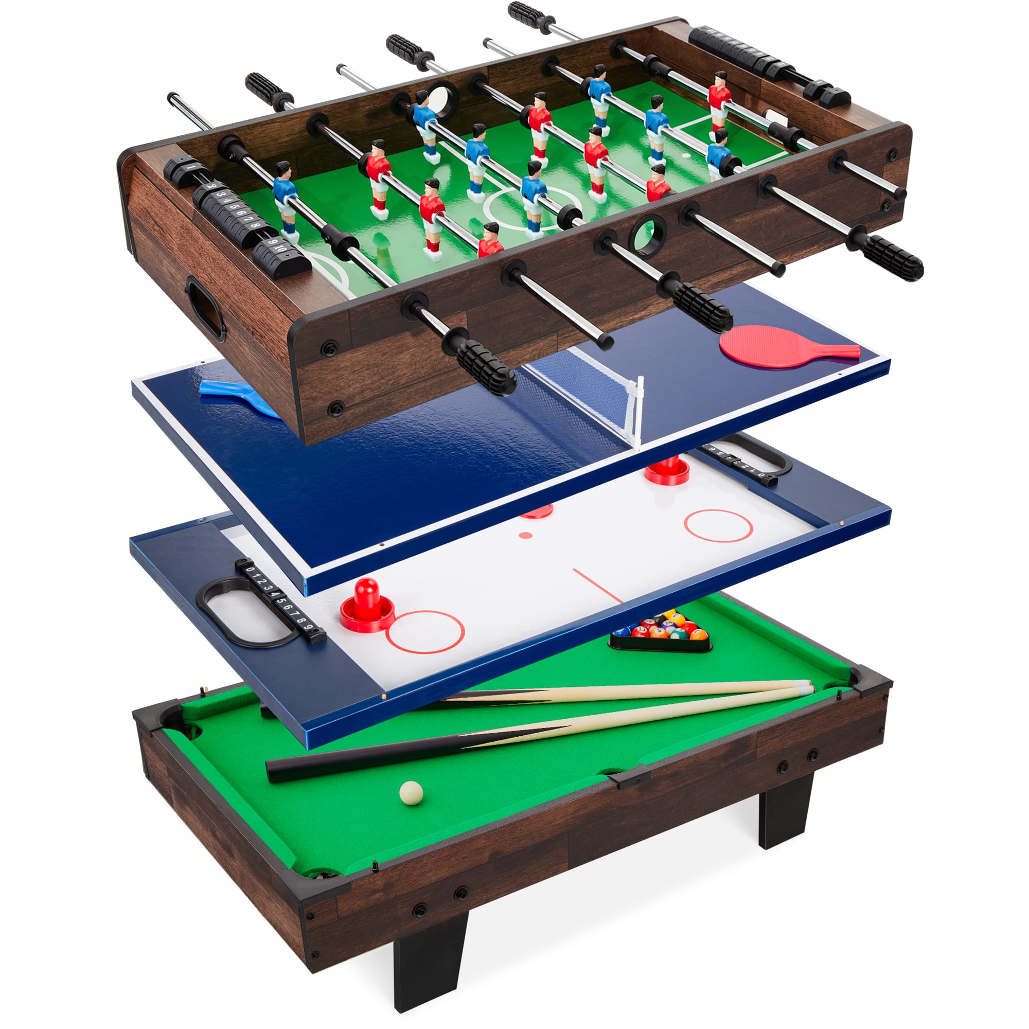 Front. Best Choice Products - Best Choice Products 4-in-1 Multi Game Table, Childrens Arcade Set w/ Pool Billiards, Air Hockey, Foosball - Dark Wood - 4-in-1 Dark Wood.