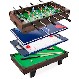 Best Choice Products - 4-in-1 Multi Game Table, Childrens Arcade Set w/ Pool Billiards, Air Hockey, Foosball - Dark Wood - 4-in-1 Dark Wood