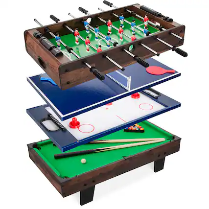 Front. Best Choice Products - Best Choice Products 4-in-1 Multi Game Table, Childrens Arcade Set w/ Pool Billiards, Air Hockey, Foosball - Dark Wood - 4-in-1 Dark Wood.