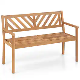 Gymax - Outdoor Loveseat Bench 2-Person Patio Acacia Wood Garden Chair w/ Armrests - Brown