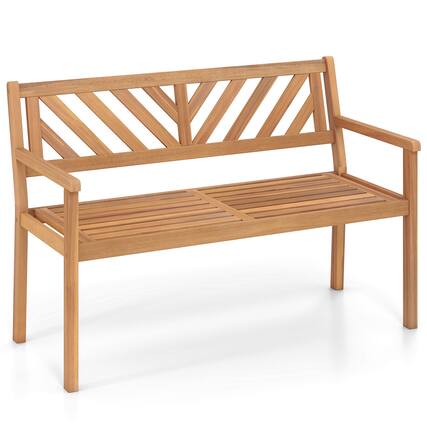 Front. Gymax - Gymax Outdoor Loveseat Bench 2-Person Patio Acacia Wood Garden Chair w/ Armrests - Brown.